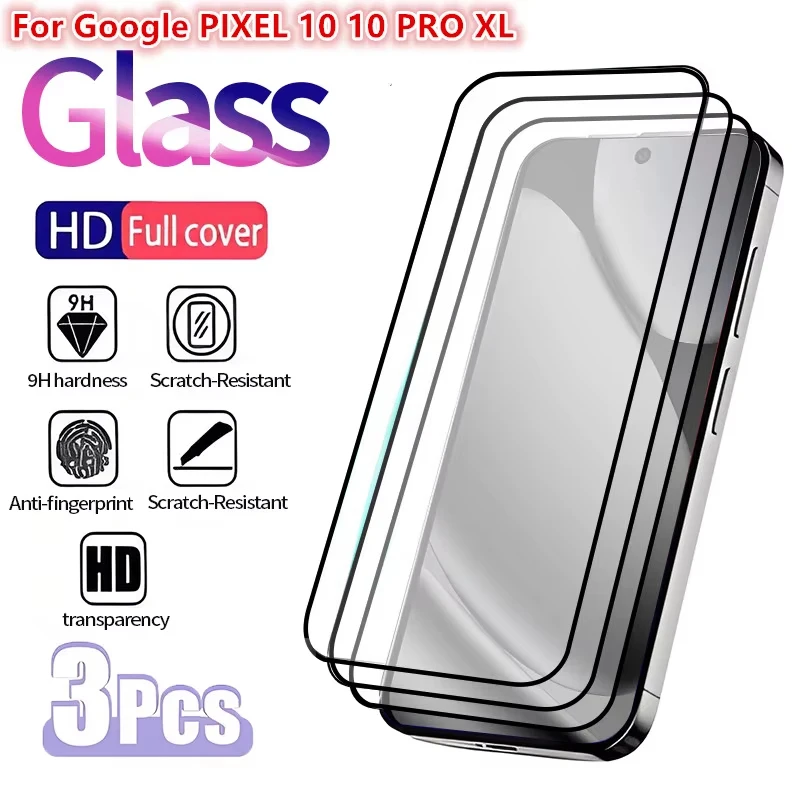 

1-3PCS Curved Full Cover Tempered Glass For Google Pixel 10 9 Pro XL 8 7 6 9A 8A 7A 6A Fingerprint Unlock Glass Screen Protector