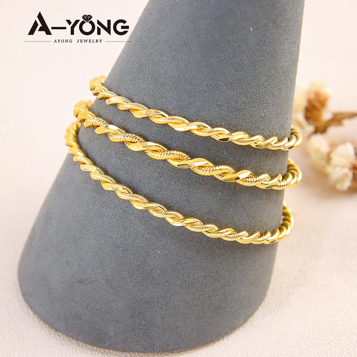 AYONG Arab Gold Color Cuff Bracelets 21k Copper Gold Plated Twisted Personality Bangles Dubai Women Wedding Party Jewelry Gifts