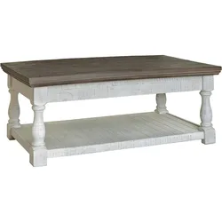 Havalance Farmhouse Lift Top Coffee Table with Fixed Shelf and 2 Hidden Storage Trays, Gray & White with Weathered Finish