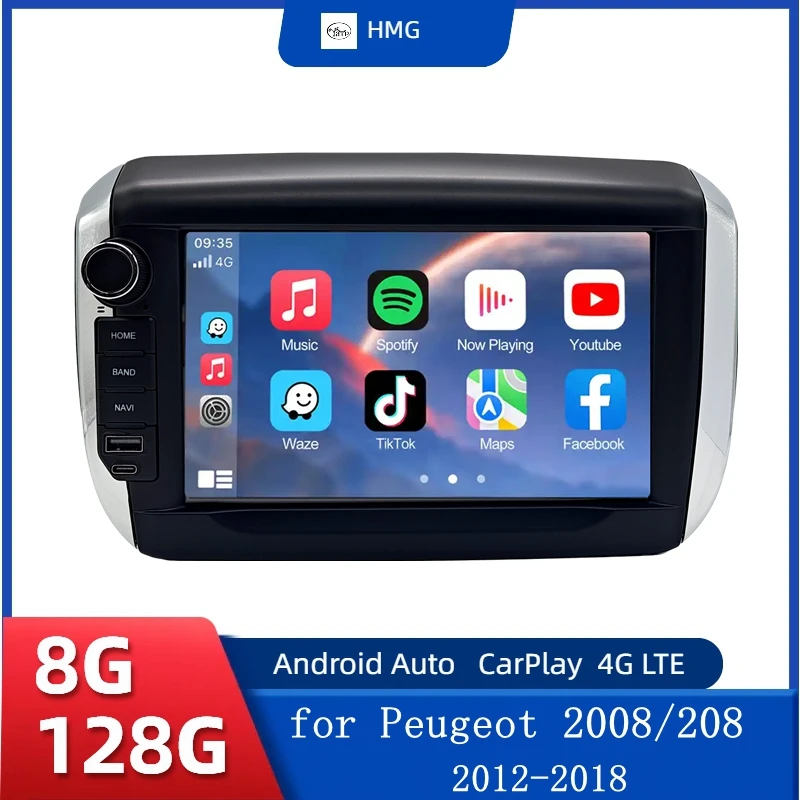 HMG Car Radio For Peugeot 2008 208 2012 - 2018 wireless CarPlay Android Auto car intelligent systems GPS Autoradio No 2din DVD