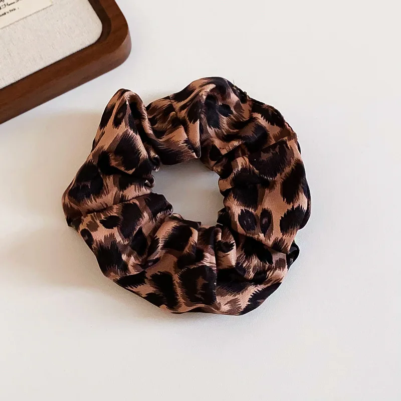 Leopard Printing Vintage Hair Ties for Women Scrunchie Ponytail Loop Holder Stretchy Elastic Hair Bands Head Ropes Accessories image 5