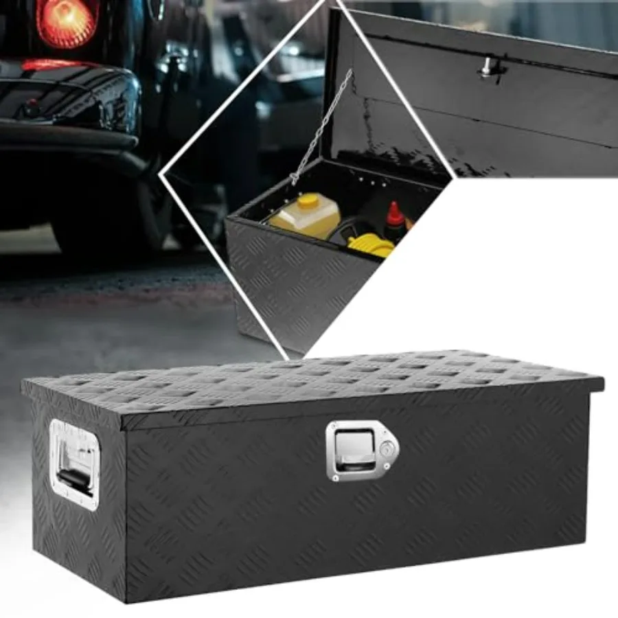 Heavy Duty Black Aluminum Steel Powdercoated Tool Box for Pickup Truck Bed Storage with Recessed Side Handles and 2 Keys 77cm W