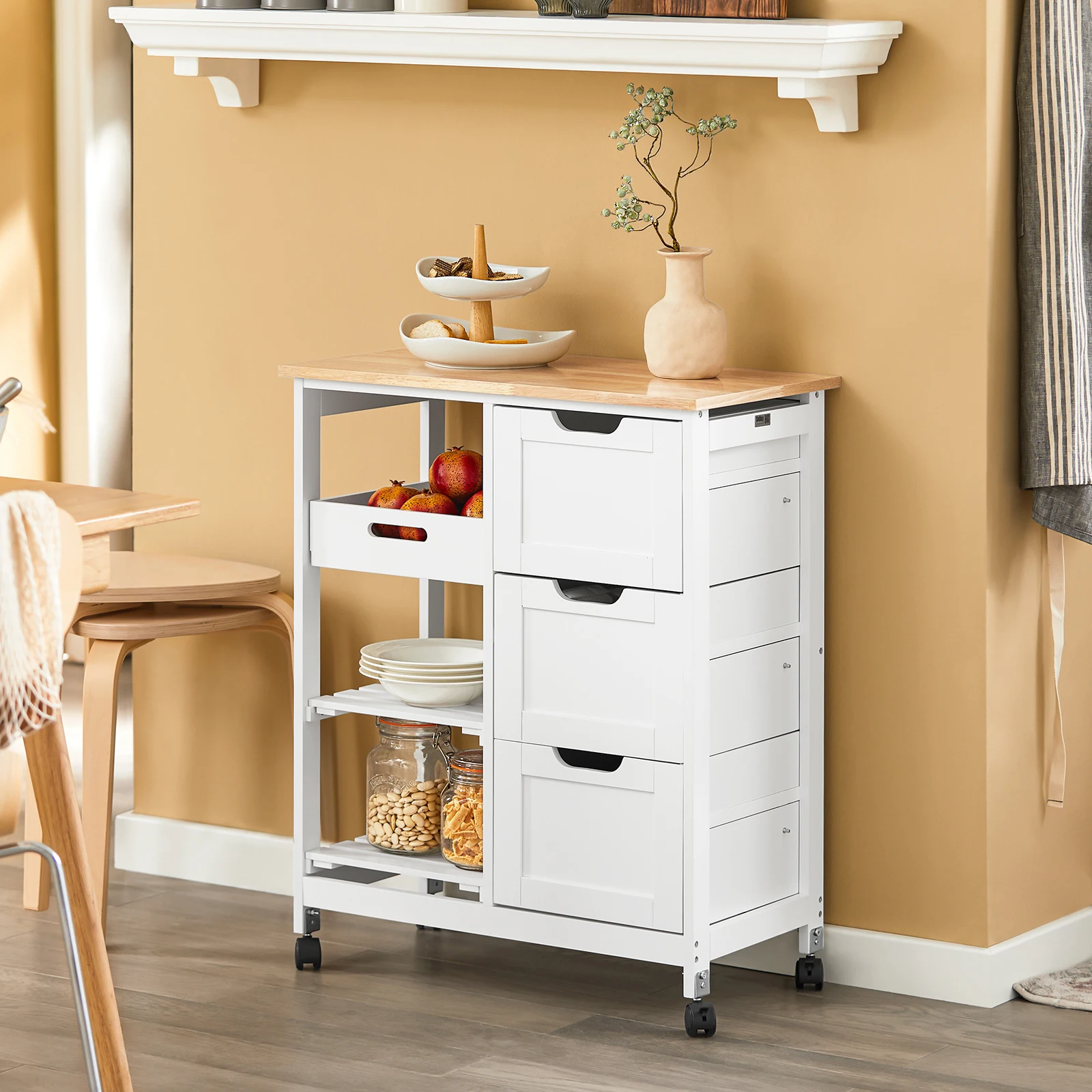 SoBuy FKW79 Küchenwagen zum Rollen mit 2 abnehmbaren Ablagen und 1 Tablett Rollwagen Für Küche, Wohnzimmer, Esszimmer – Detail 1