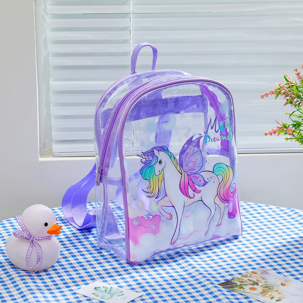 Unicorn PVC Transparent Backpack for Children Cartoon Cute Girls Backpack for Kindergarten Princess Schoolbag  Backpack Kids