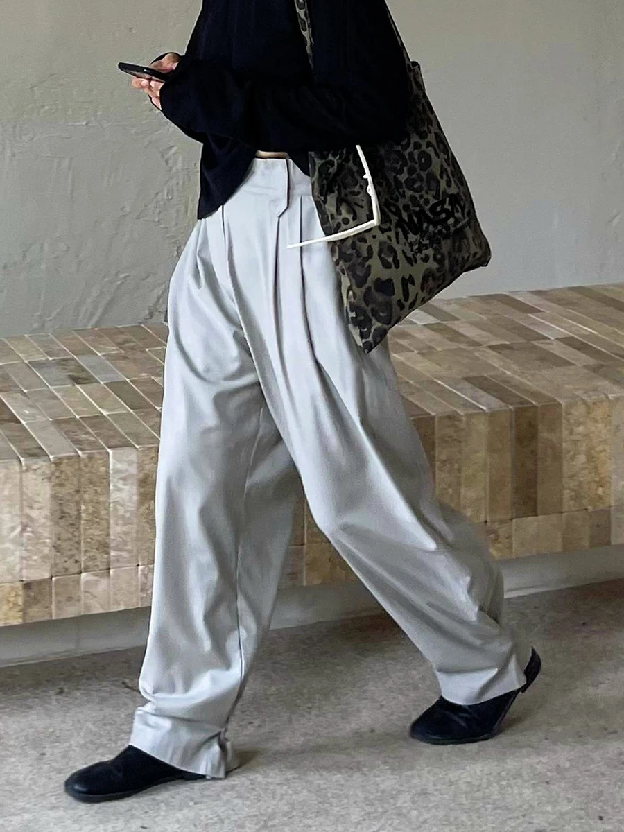 

Женские брюки с высокой талией, прямые, свободного кроя, тонкие, из полиэстера, в корейском стиле, длинные, осенняя новинка