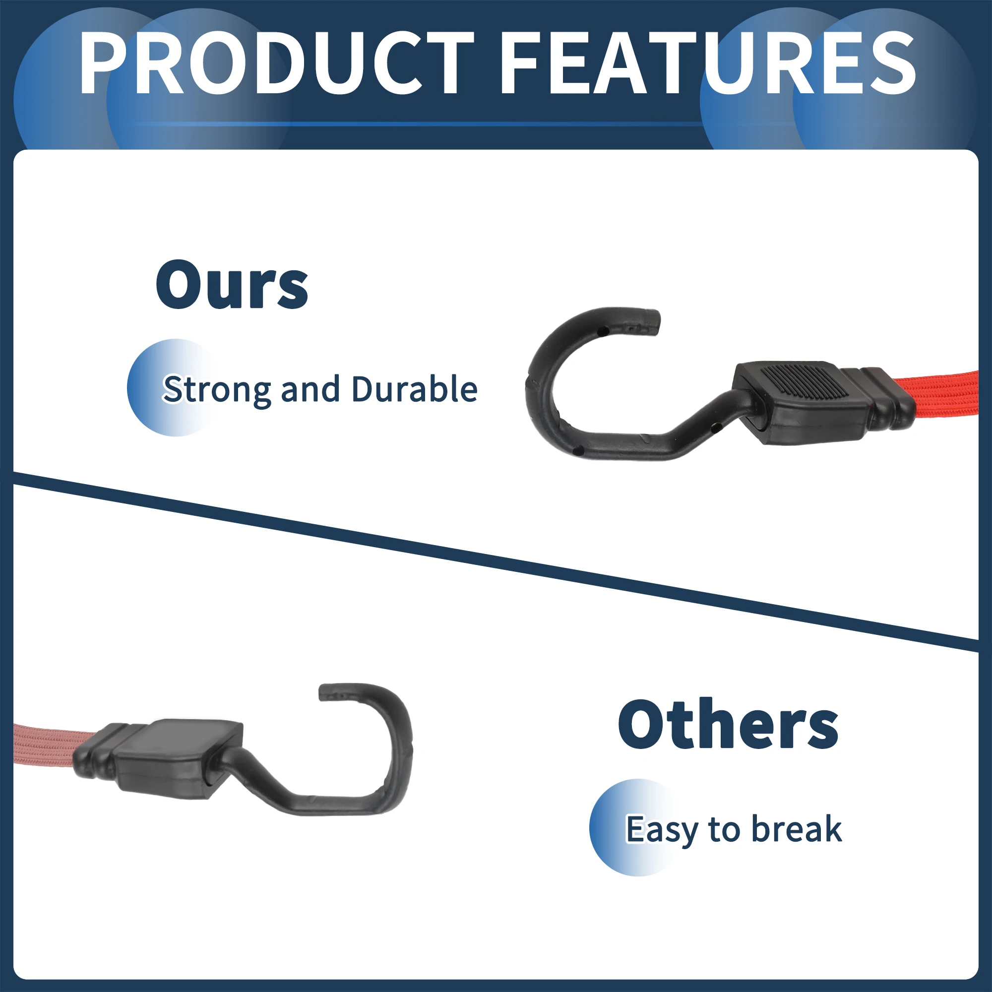 X Autohaux حبال بنجي قابلة للتعديل مع خطافات 60 سم حبال بنجي قابلة للتعديل مع مشبك أحمر #6