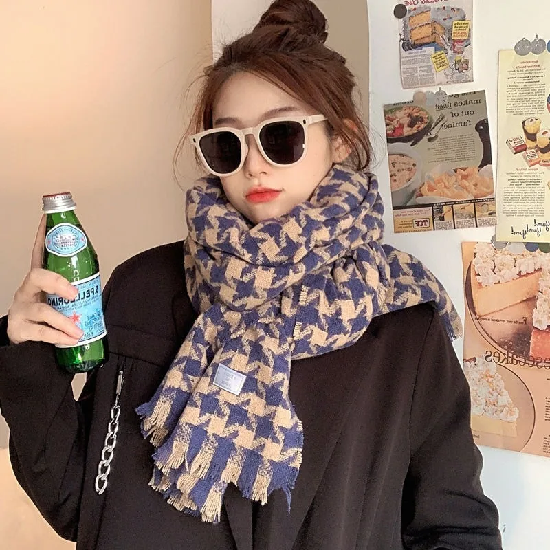 

New Two tone Thousand Bird Grid Scarf Women's Winter Korean Edition Versatile High end Thick Women's Autumn/Winter Warm Scarf