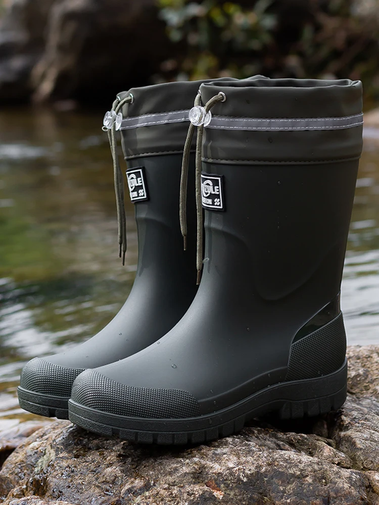 

Модные мужские резиновые сапоги средней длины, износостойкие, водонепроницаемые, для рыбалки, работы на кухне, активного отдыха на природе, не скользящие.