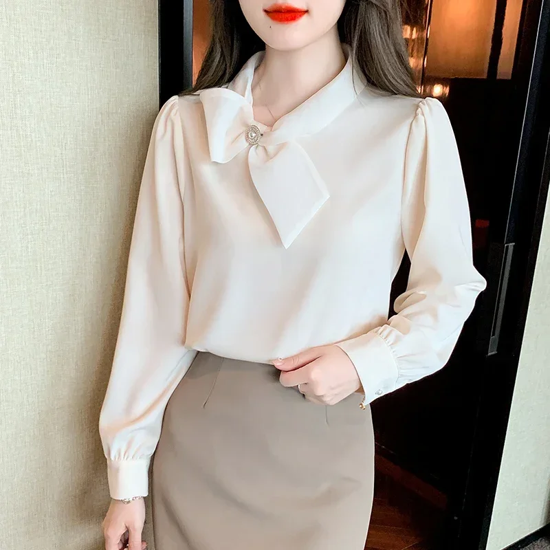 Office Lady Stand Collar Women Blouse New Long Sleeve Bow Chiffon Blouse Shirt Women Tops Blouses Shirts Camisas De Mujer H289