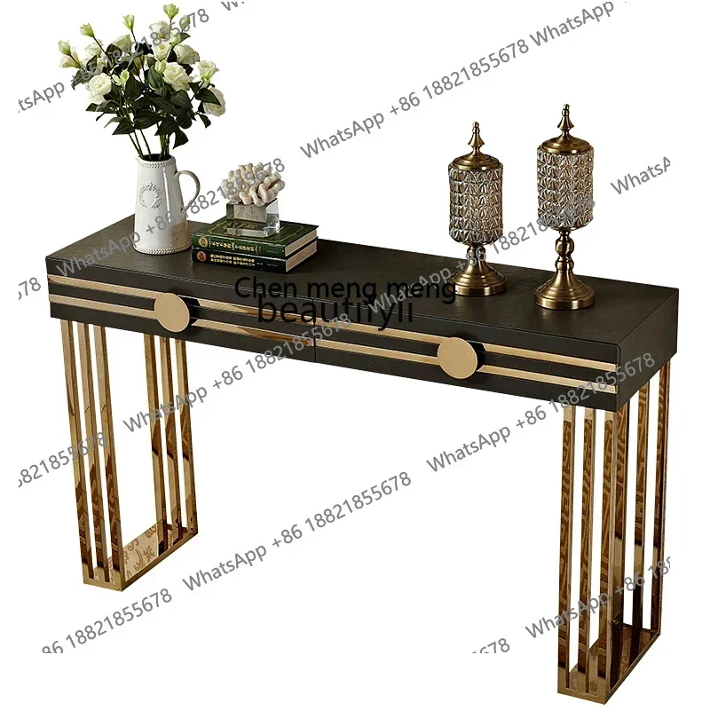 

New arrive Neoclassical entrance hall Champagne gold stainless steel entrance hall table Entrance view cabinet