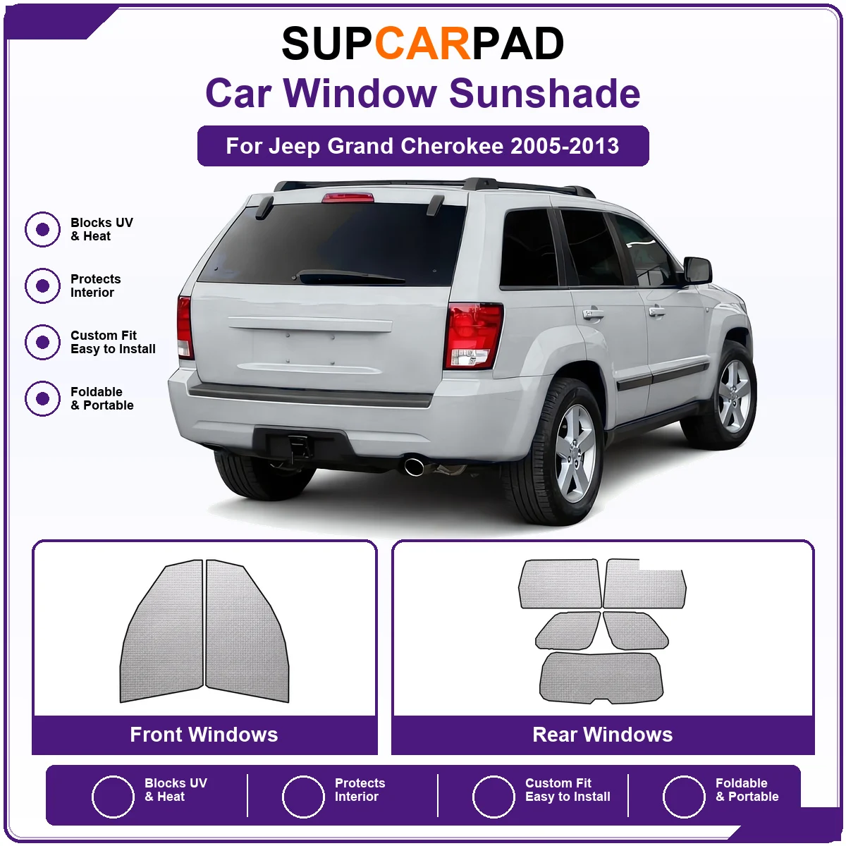 For Jeep Grand Cherokee 2005-2013 Pre‑Cut Auto Window Sunshade Anti‑UV Car Sun Visor Protector