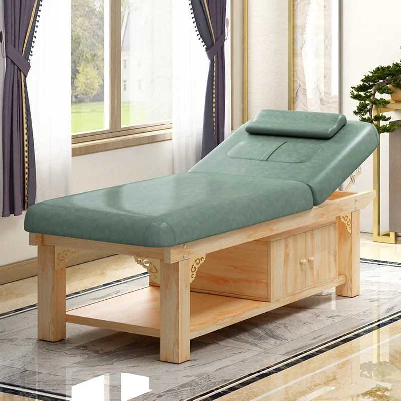 Factory Sale Solid Wood Beauty Salon Bed Thai Massage Tattoo Spa Cosmetic Treatment Bed Table