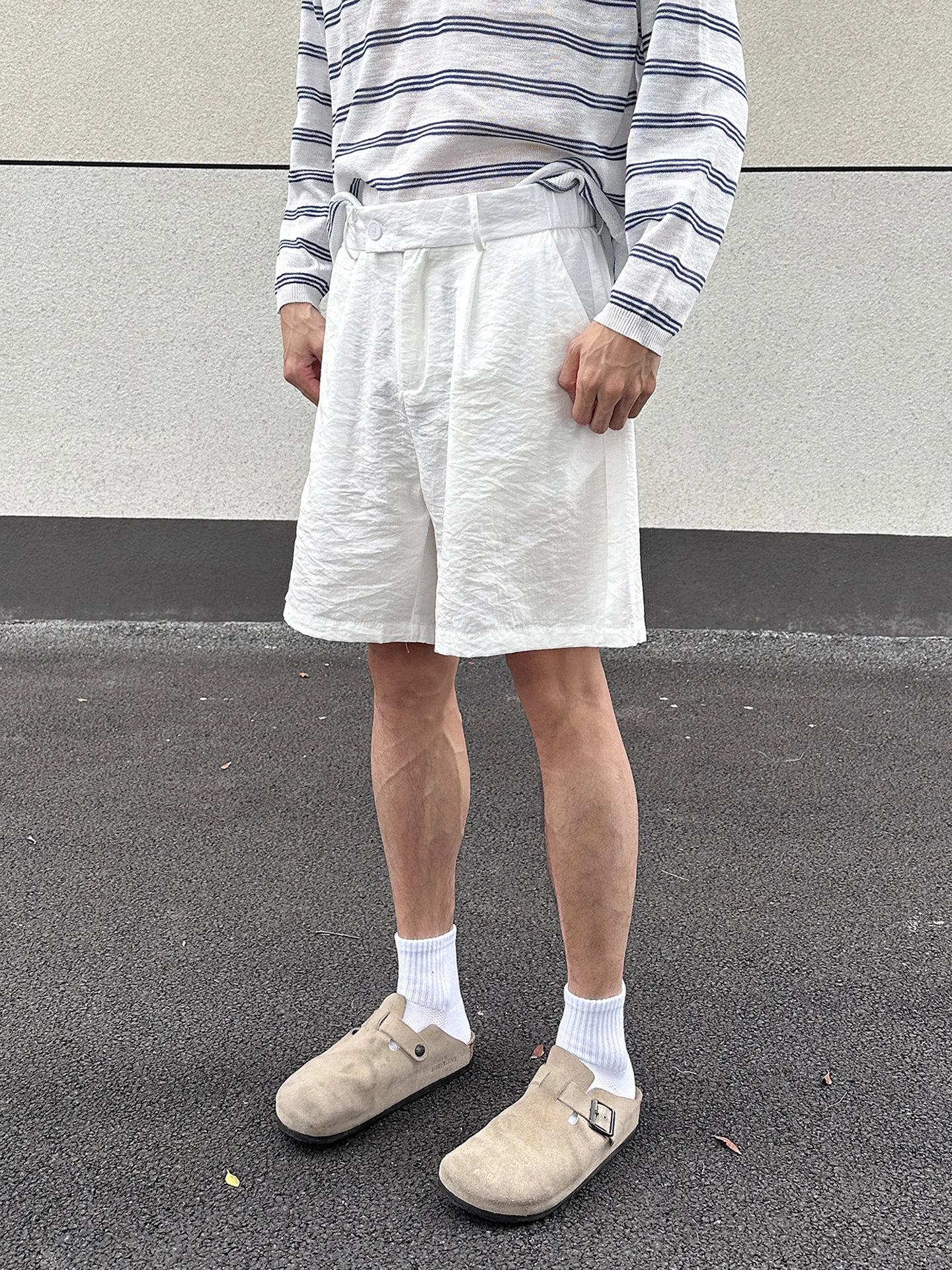 

White Casual Men's ort Pants Summer Belt Design Texture Loose Qui Dry Five-Point Pants Breathable Comfortable Outdoor orts