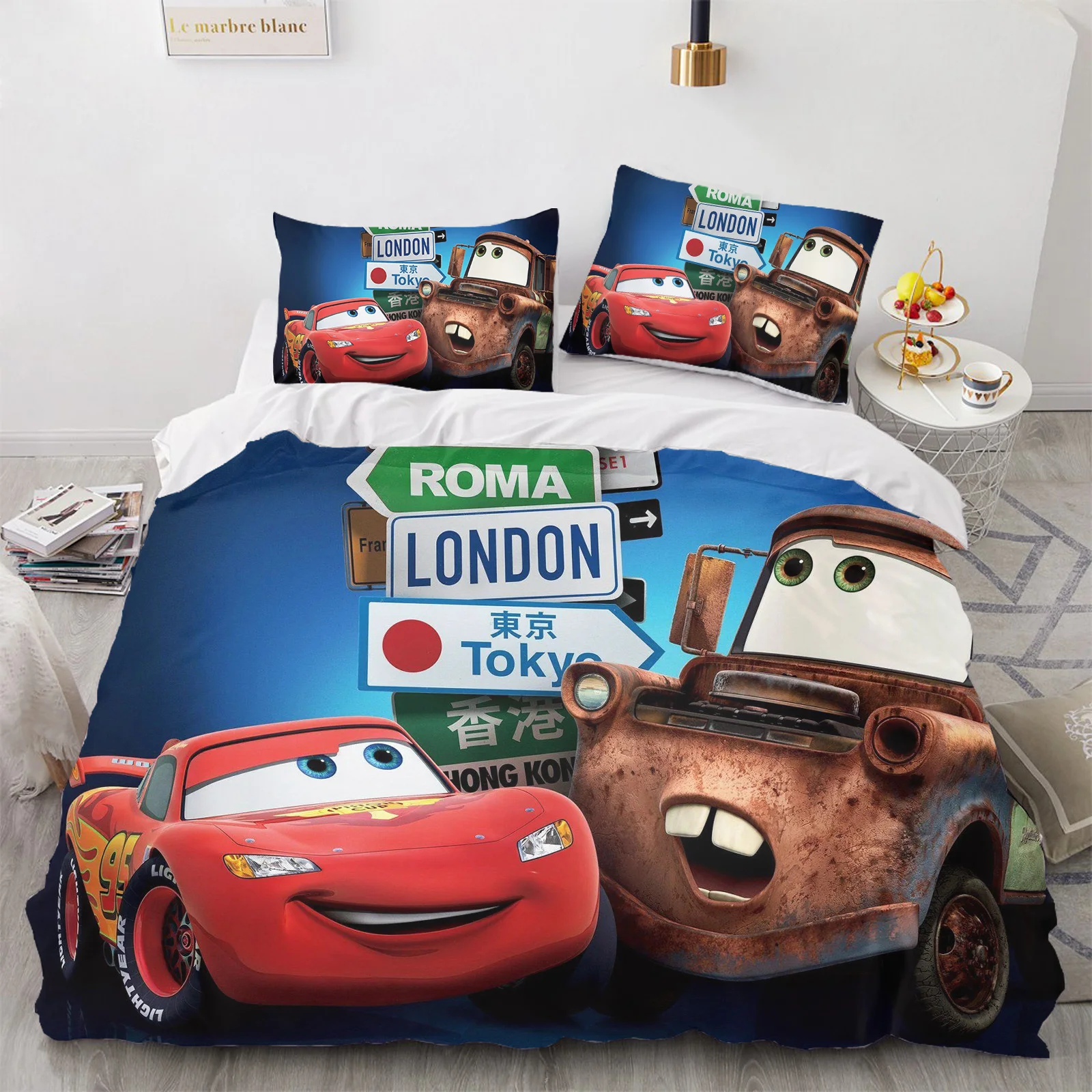 Disney Red Lightning McQueen Car Bedding Set For Kids Bedroom Decor King Duvet Cover Set