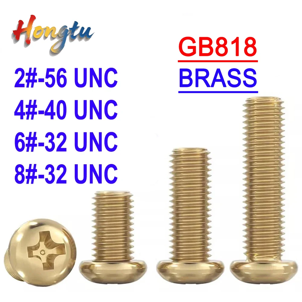 

GB818 DIN7985 10Pcs/Lot Precision Bolts - 2#-56 to 8#-32 UNC, Brass/Copper Cross Recessed Pan Head Phillips Screws