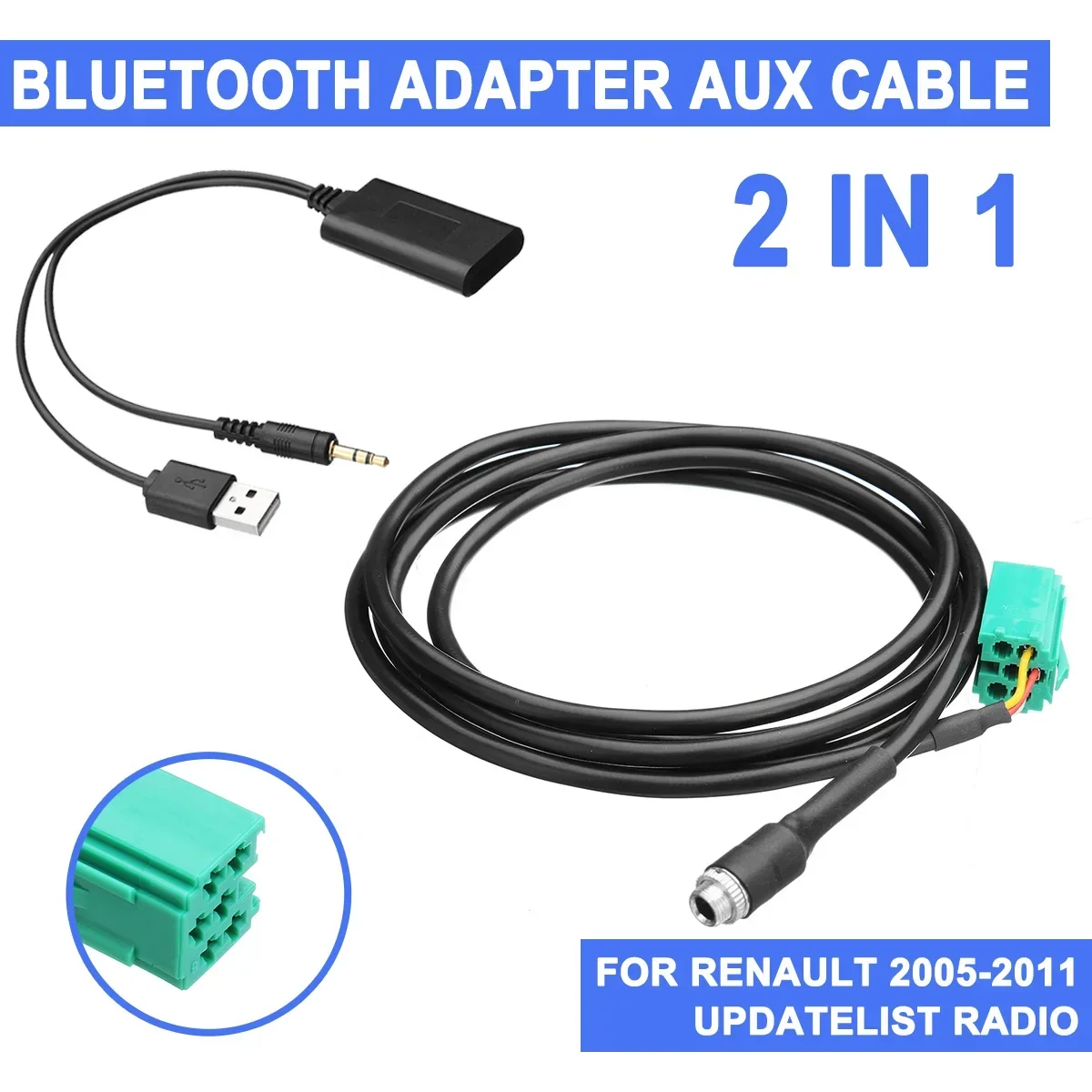 

2 IN 1 Wireless bluetooth Receiver Car Stereo USB/AUX Audio AUX Cable Music Adapter Updatelist Radio Kit for Renault 2005-2011