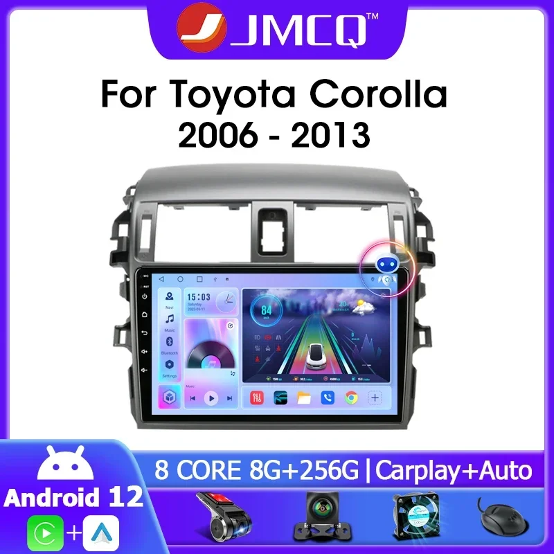 JMCQ Android 12 2Din Car Radio For Toyota Corolla E140 E150 2006 2006-2013 Navigation GPS Multimedia video Player Stereo Carplay