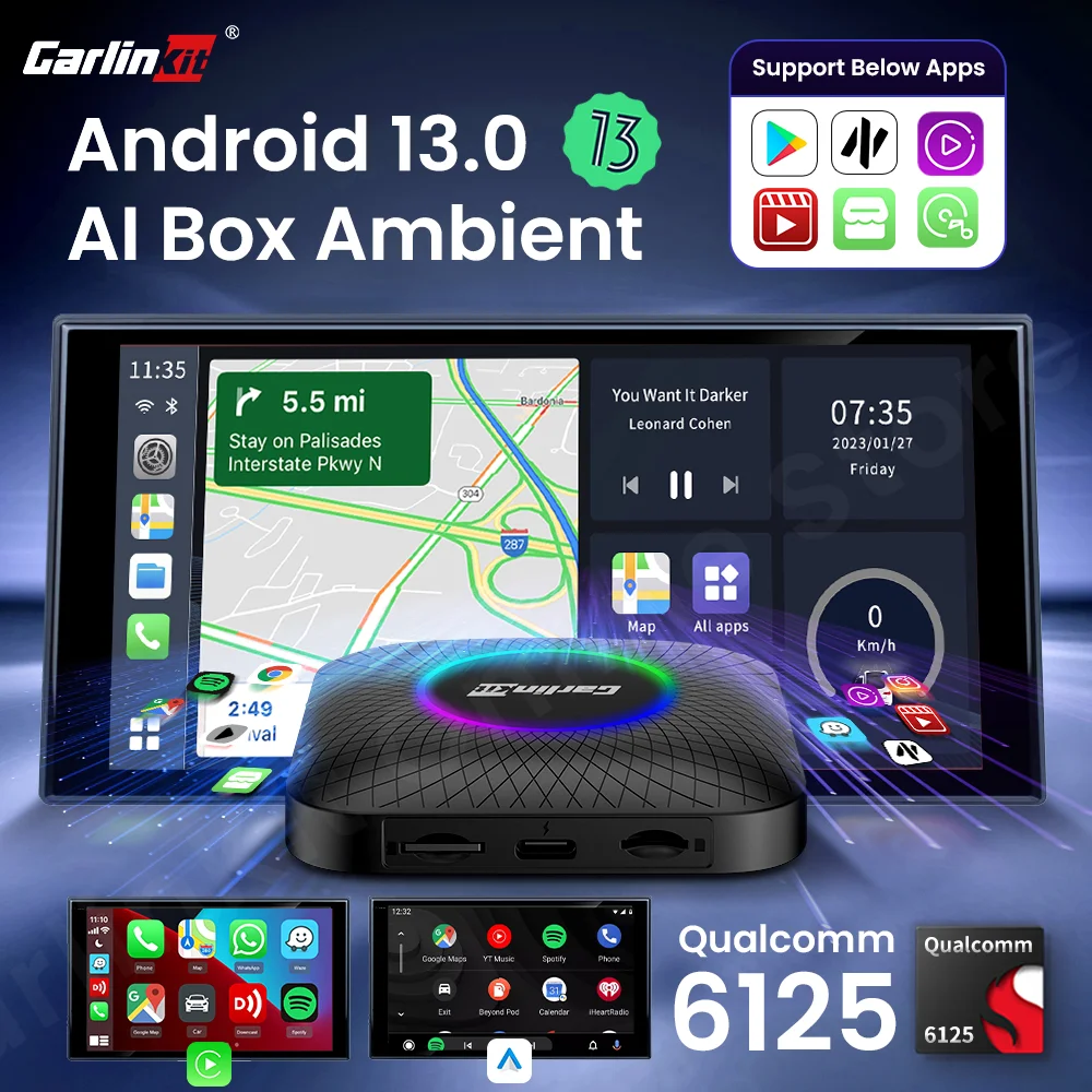 Carlinkit Tv Box Android 13 LED CarPlay Android Auto Wireless Adapter Support Online video Youtube Spotify Tmap Naver AfreecaTV