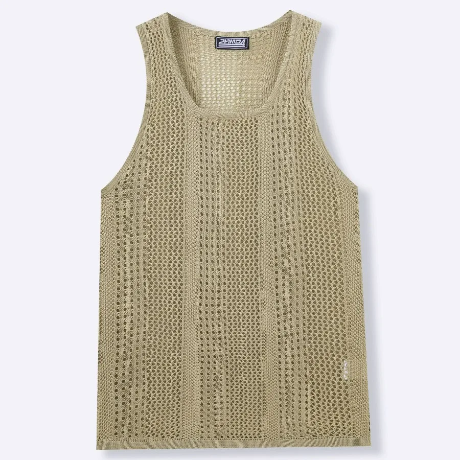 2025 Men's Summer Tank Top Lace Hollow Out Sleeveless Shirts Male Summer Clothing Slim Fit Gym Clothes Workout Solid Vest Tops