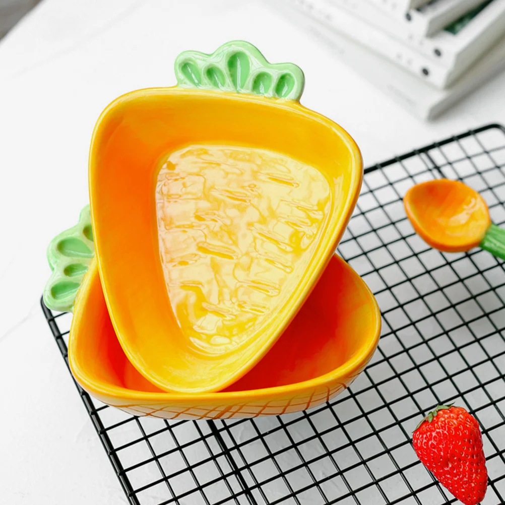

2 Pcs Cartoon Ceramic Dessert Bowl Carrot Appetizer Bowls Seasoning Dishes Bunny Shaped