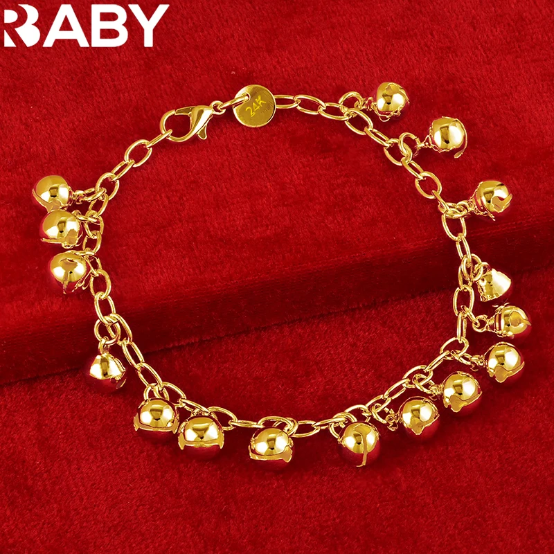 URBABY 24K Gold Small Bell Beads Chain Bracelet For Women Jewelry Wedding Engagement Fashion Accessories Charm Gift