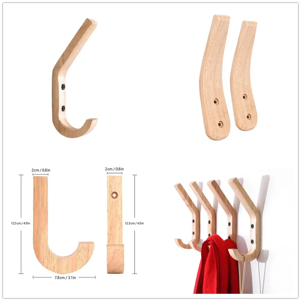 1pc Oak Wood Hook Coat Rack Hanger Wall Mounted Natural Wooden Organizer Vintage Home Decor Hat Bag Key Towel Mask Simple Modern