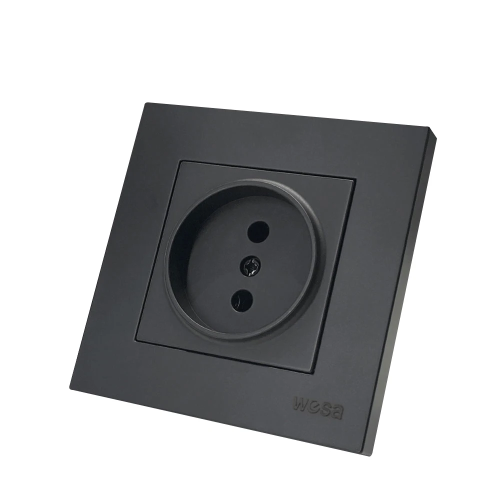 WESA Black Power Socket 16A EU Standard Electrical Outlett Not Ground Flame Retardant Spray Paint Plastic Panel Wall Socket News