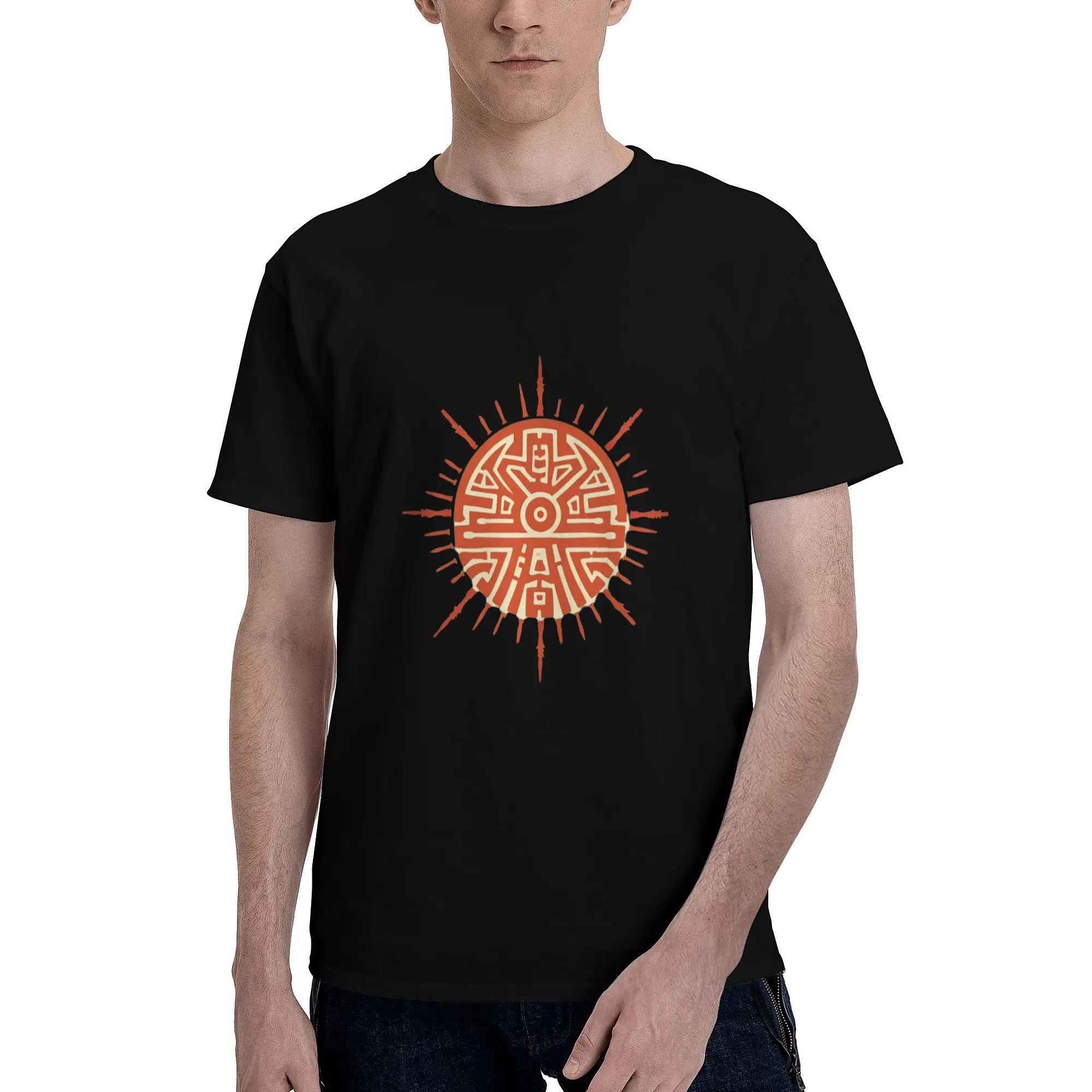 Sun Symbol With Intricate Design T-Shirt Men  Crazy Cotton Tee Shirt Crewneck Short Sleeve T Shirts 4XL 5XL Clothes