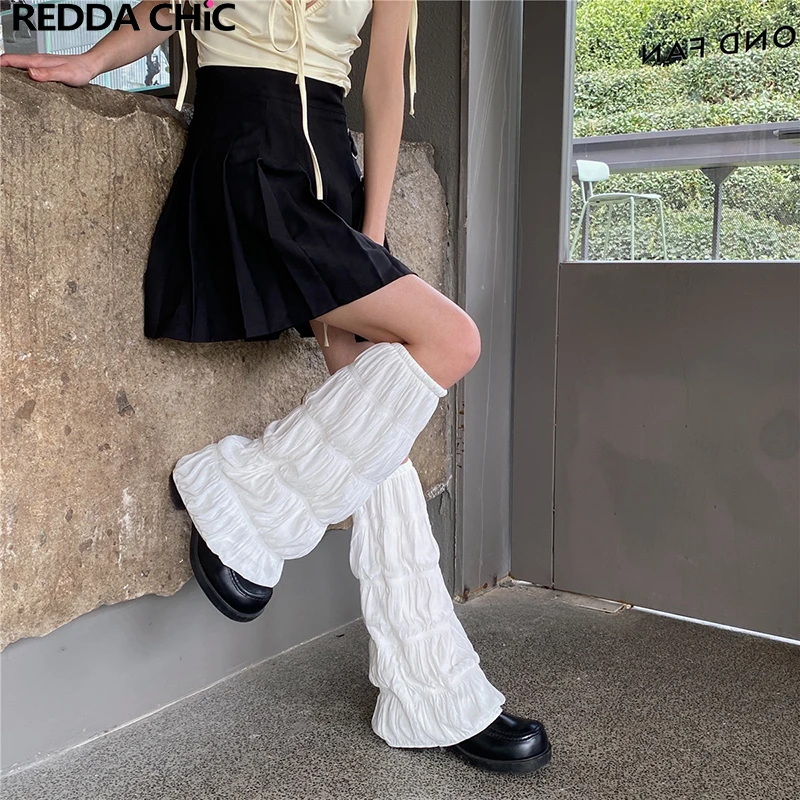 

REDDACHiC 4-Color Ruched Women Leg Warmers Footless Socks Knee-long Boots Cover Basic Solid Korean Acubi Fashion Women's Gaiter