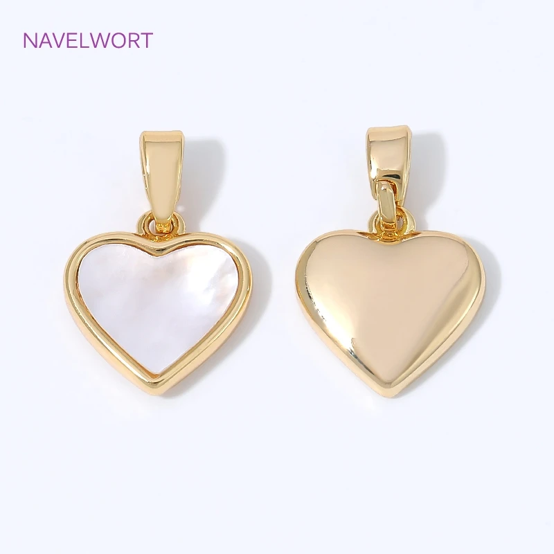 18K Gold Plated Brass Heart Charms Pendants For Necklace Making,with Shell Pendants Charms,DIY Jewelry Making Supplies