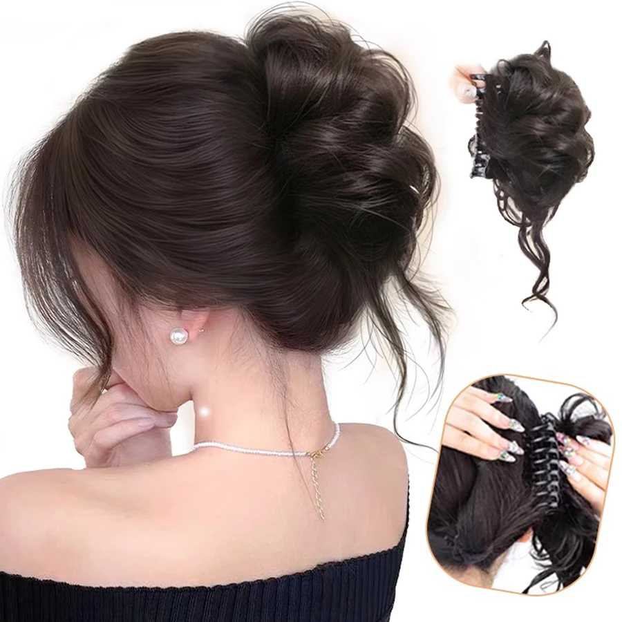 Synthetic chignon with claw  hair bun heat resistant  Hairpiece For Women Scrunchy Clip-on Hair Fake Hair