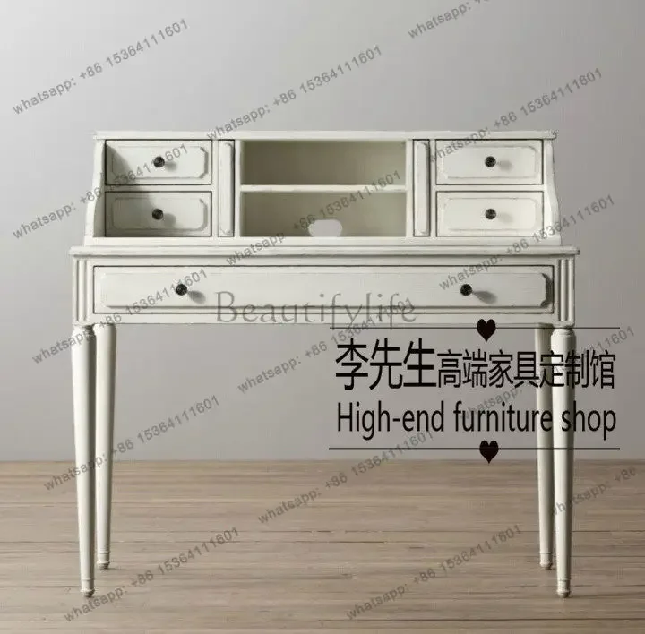 

yj57 European vintage aged multifunctional solid wood desk French simple dresser computer desk