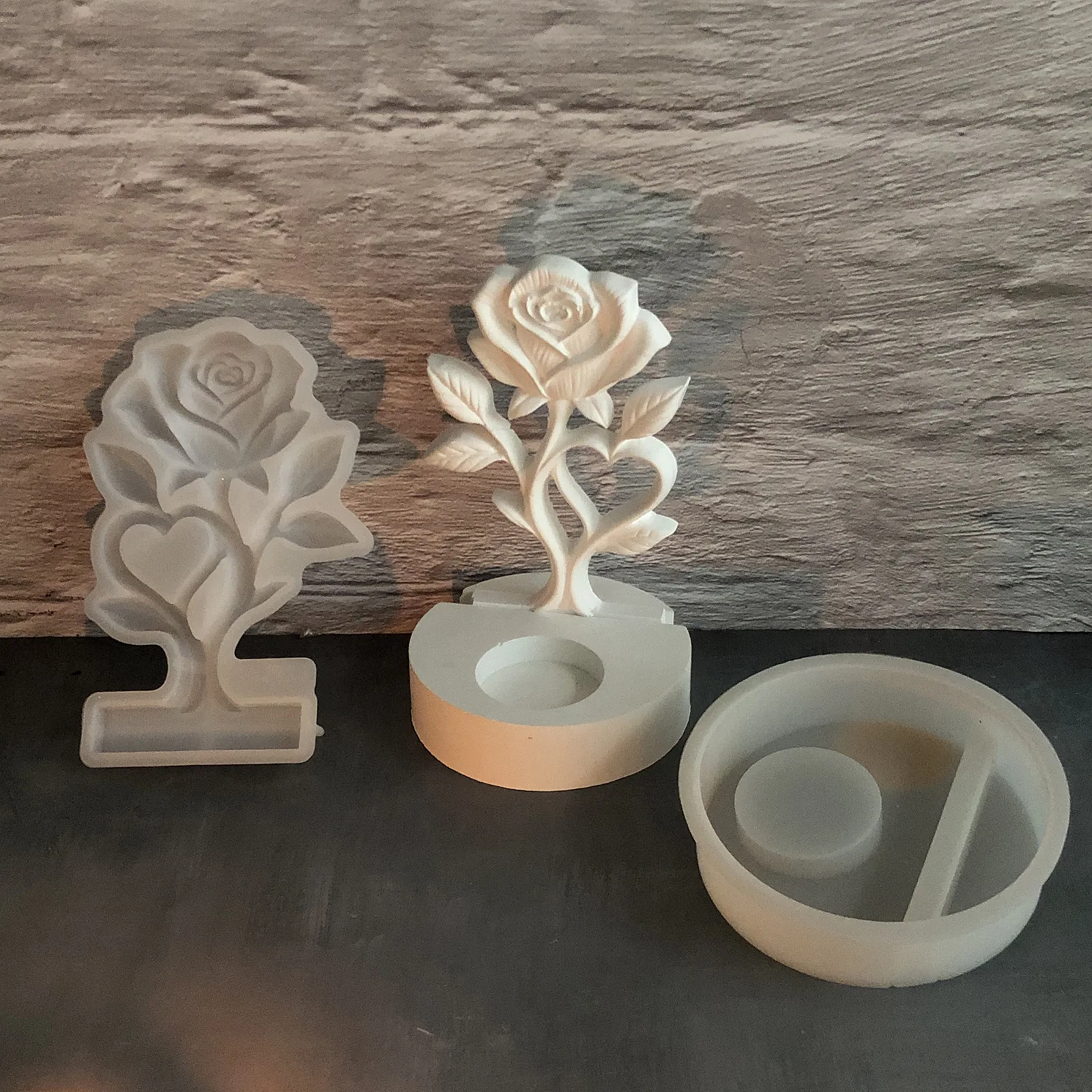 

X1430 Heart-Shaped Rose Mold Desktop Decorative Cement and Plaster Molds DIY Home Decoration Pottery Silicone Mould—Hot Seller