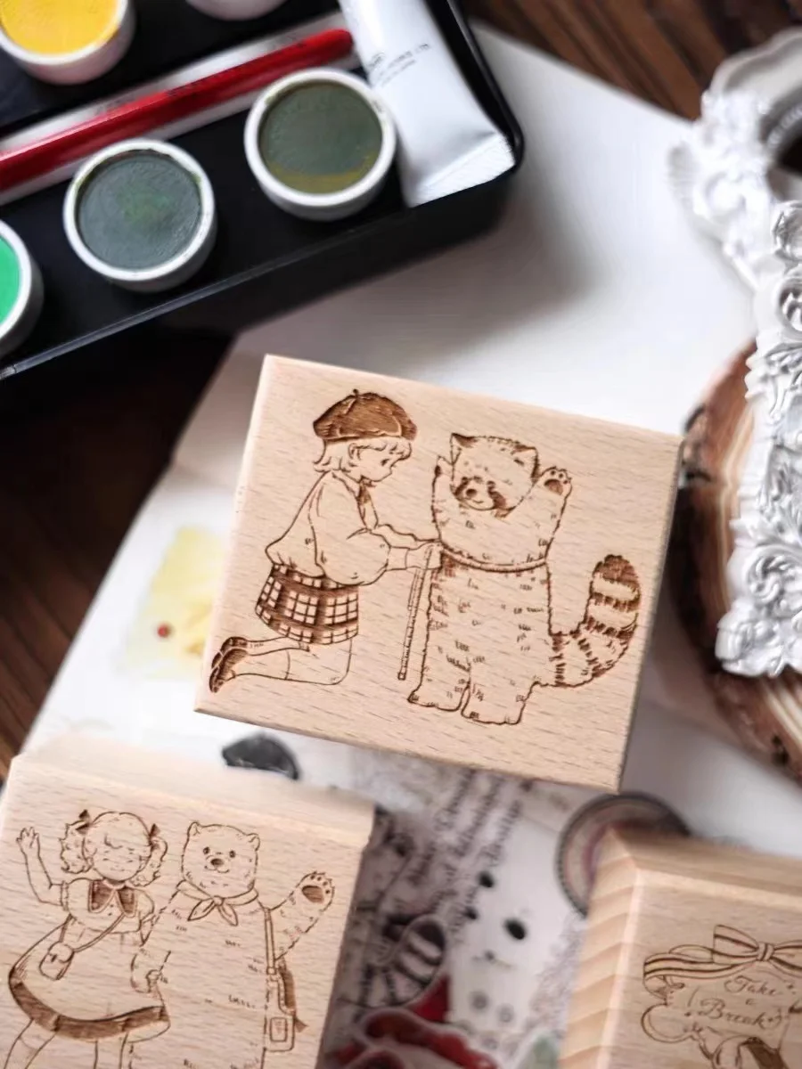 Vintage Lovely Bear Girl Panda Wooden Rubber Stamp for DIY Scrapbooking Photo Album Card Making