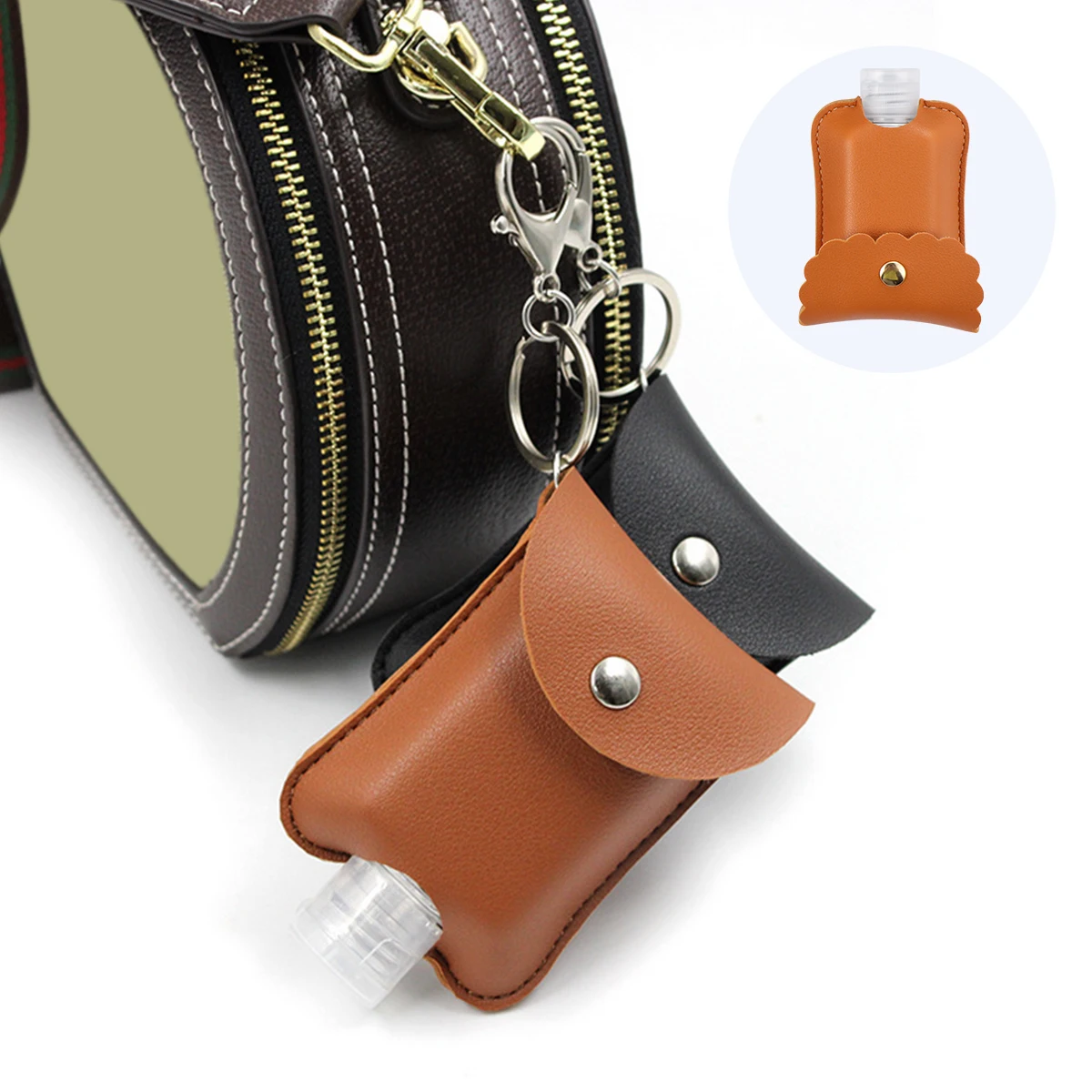

4 Sets Portable Handwashing Bottle Cover Keychain Pu Empty Lotion Storage Case Travel Refillable Protective Carrier