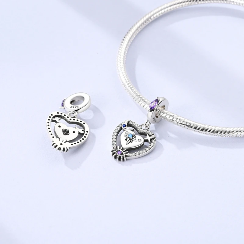 

New 925 Sterling Silver Sparkling Star Disk Charms Pendant Fit 3mm Original Bracelet DIY Women Exquisite Birthday Jewelry Gifts