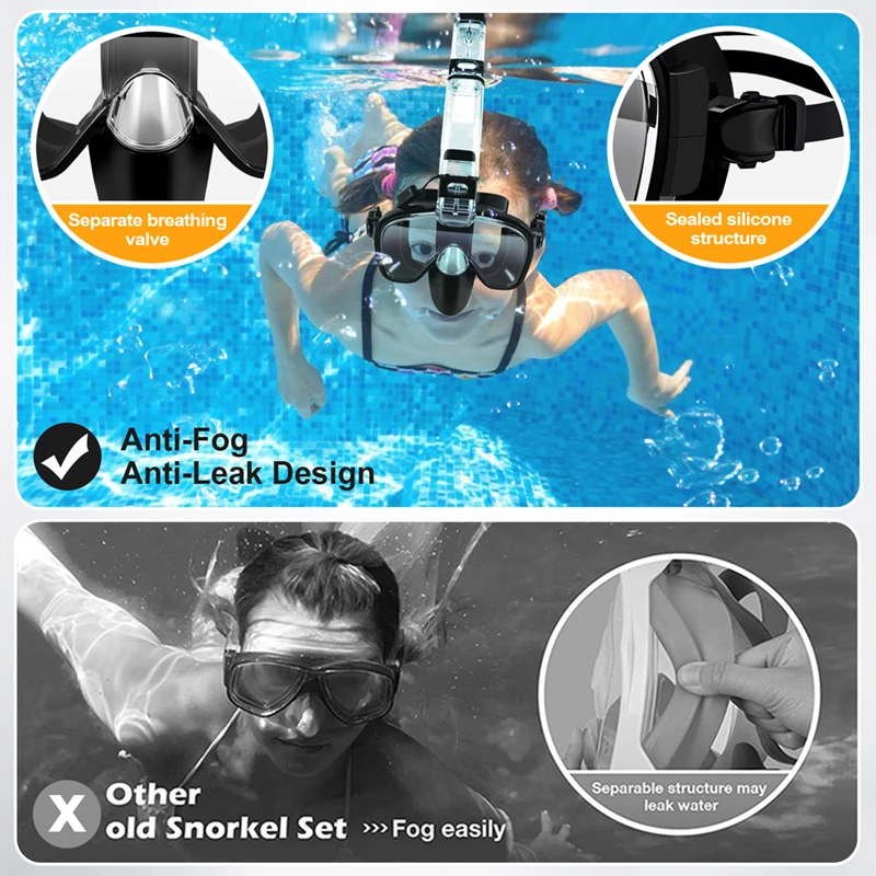 Hot Snorkel Foldable Diving Cover With Dry Top System And Camera Mount,Professional Snorkeling Gear For Kids