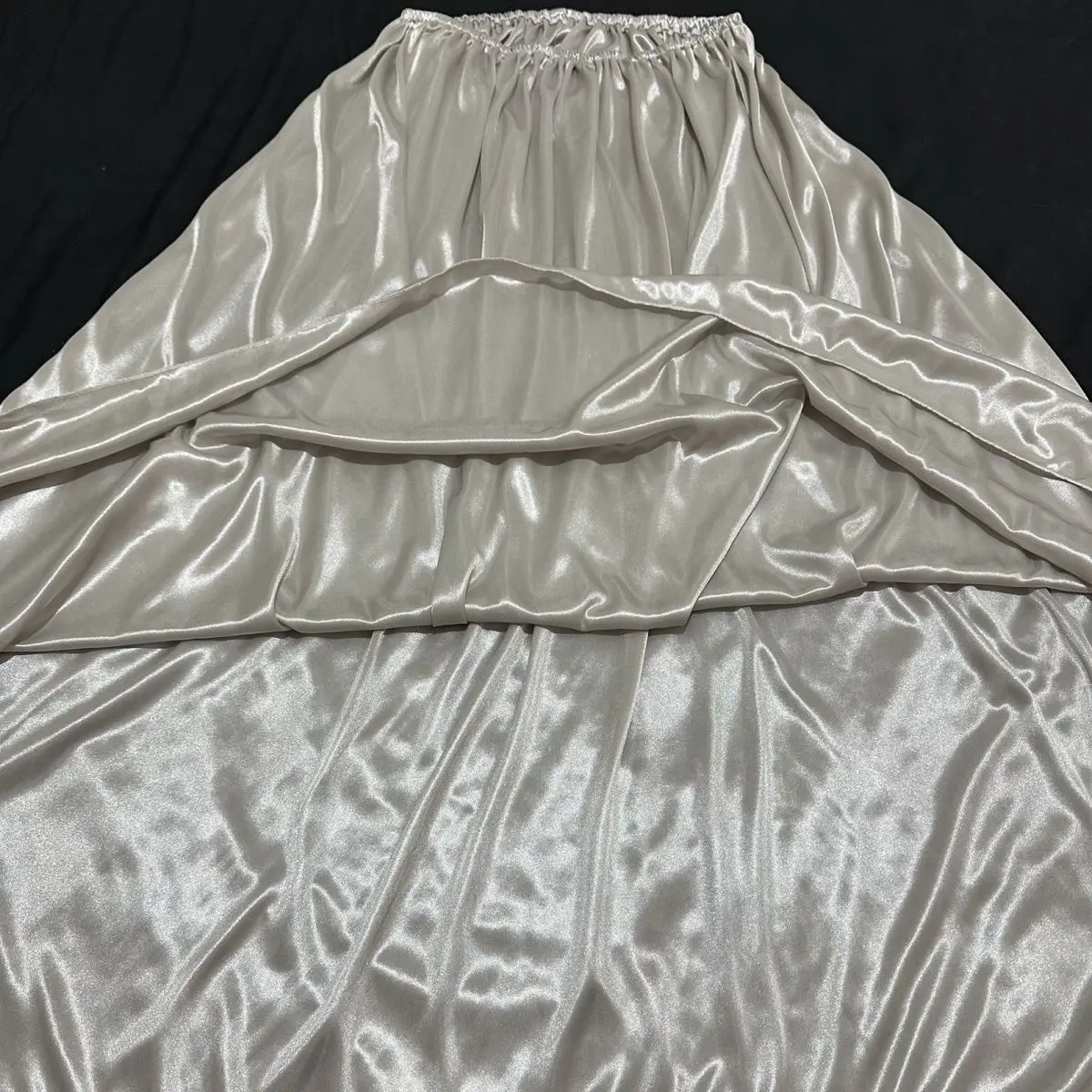 Jupe longue maxi en satin de soie gris brillant, taille haute, sexy, pour femmes, coupe ample, bas longs