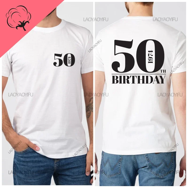 100% Cotton T Shirt for Men Clothing Happy 50th Birthday 1975 Gift T-shirt Streetwear Short Sleeve Tee Y2k Men's Tops