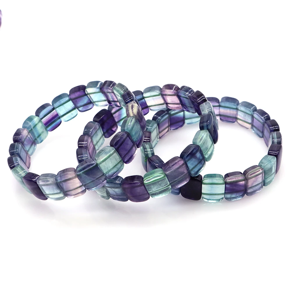 Natural Stone Rainbow Fluorite Square Bamboo Nodes Lucky Beads Bracelet Women Elegant Reiki Healing Crystal Bangle Jewelry GiftS