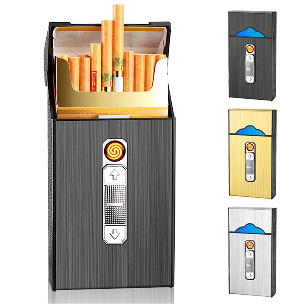 

Cigarette Case with Lighter Cigarette Storage Box Tobacco Holder USB Charging Lighter Smoking Accessories Gadget 20Pcs Capacity