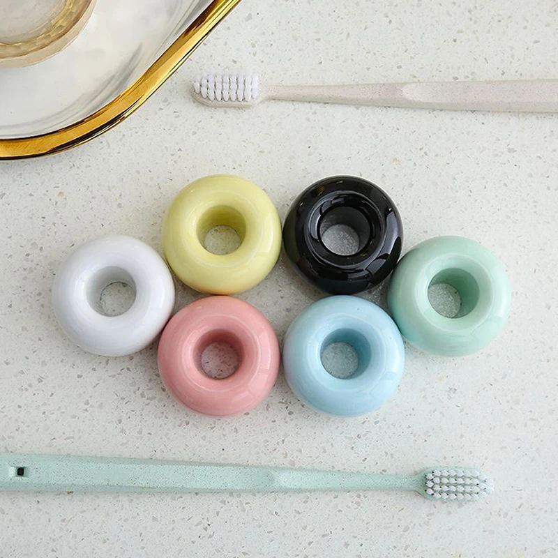 Ceramic Toothbrush Holder Home Multifunctional Mini Donuts Toothbrush Base Frame Storage Rack Bathroom Shower Tooth Brush Stand