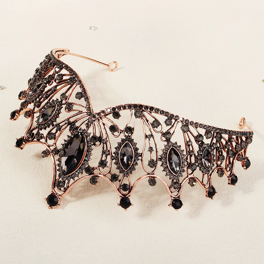 Black Crowns For Women Baroque Rhinestone Crown Tiara Halloween Hair Jewelry Accessories Party Headpieces Gift for Friend
