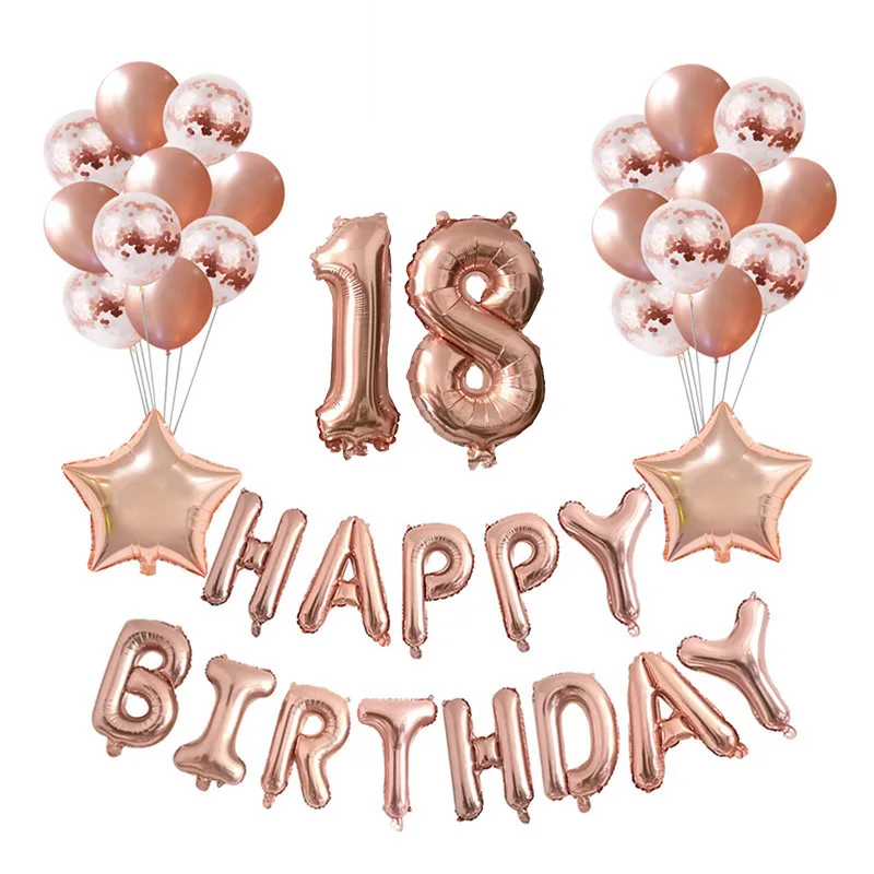 Rose Gold 16 18 21 30 40 50 60 Year Number Happy Birthday Letter Balloons Adult Men Women Birthday Party Anniversary Supplies