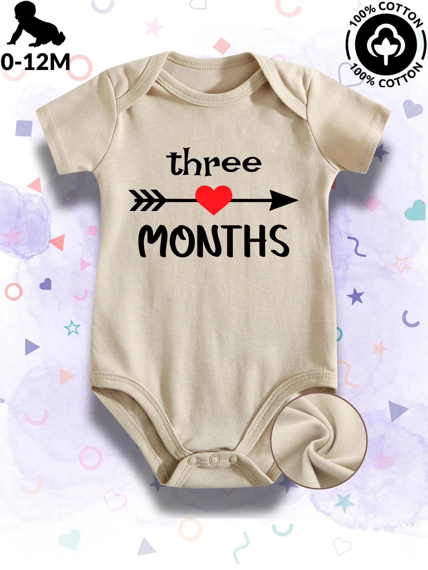 

Three Months Unisex Baby Bodysuit, 100% Cotton Soft Onesie, All-Season Wear Beige Crawling Suit 190GSM
