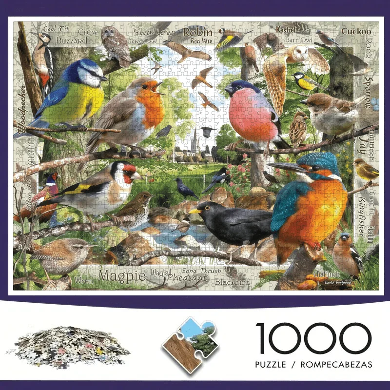 1000 Stück britische Vögel und Naturpuzzle – herausforderndes großes Puzzle für Erwachsene und Familien mit lebendigen Farben, Mittelstufe