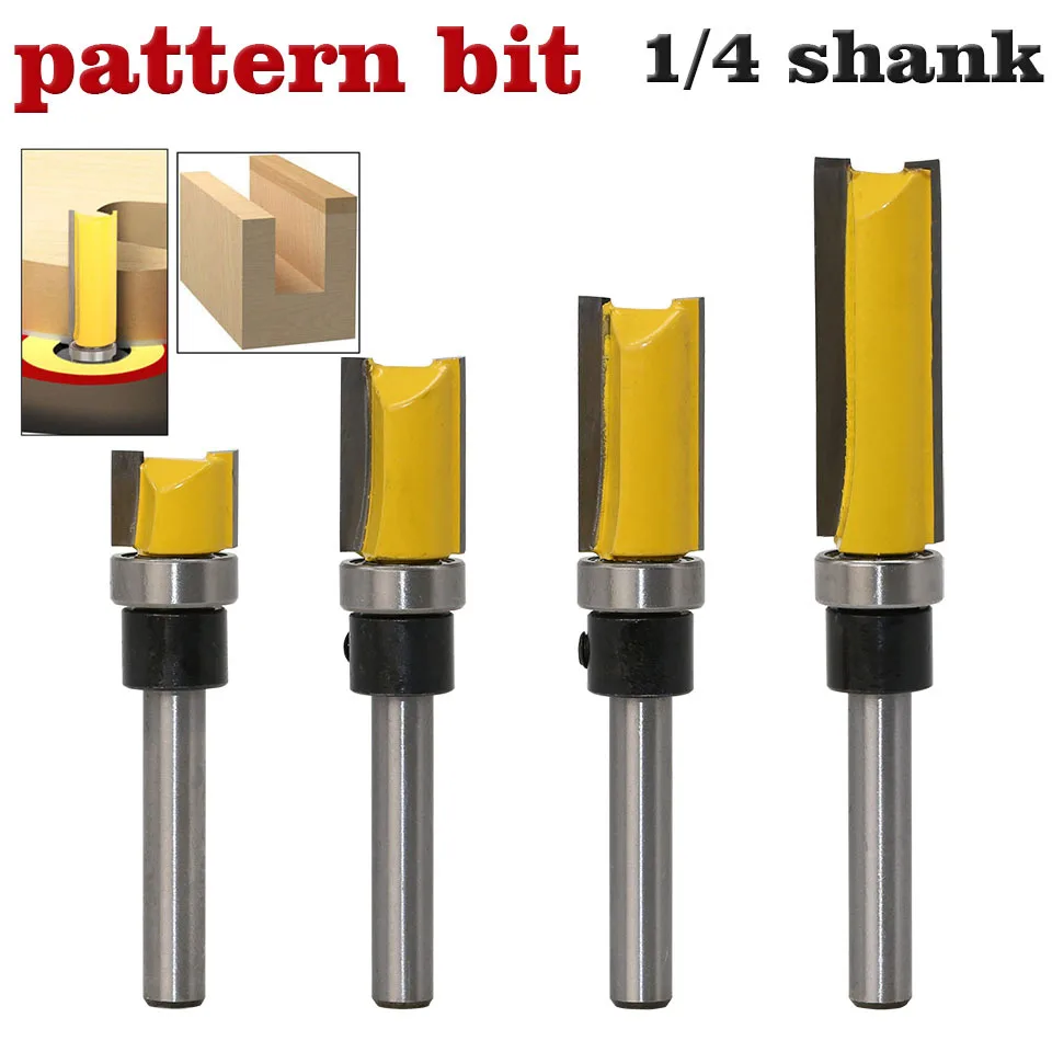 1/4\'\' Shank Straight Bit Woodworking Flush Trim Router Bit Bearing Wood Milling Cutter 12.7mm Diameter Carpentry Tools