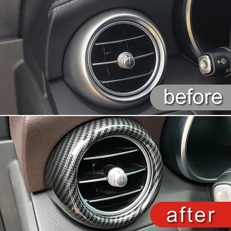 Car Styling Front Air Conditioning Vents Rings Decor Cover Trim Carbon Fiber Color For Mercedes Benz GLC 2020-2022 Accessories