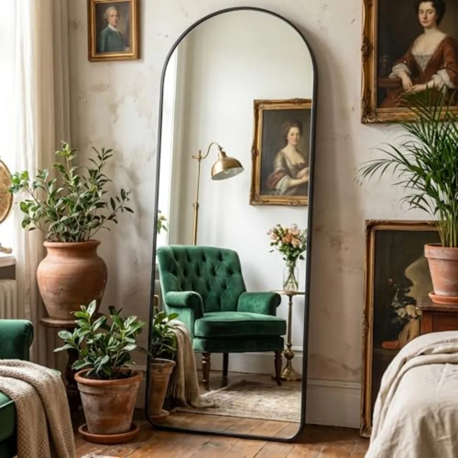 

Arched Full Length Mirror - 64"x21" Large Floor Standing Mirror, Aluminum Frame Full Body Mirrors with Stand for Bedroom/Living