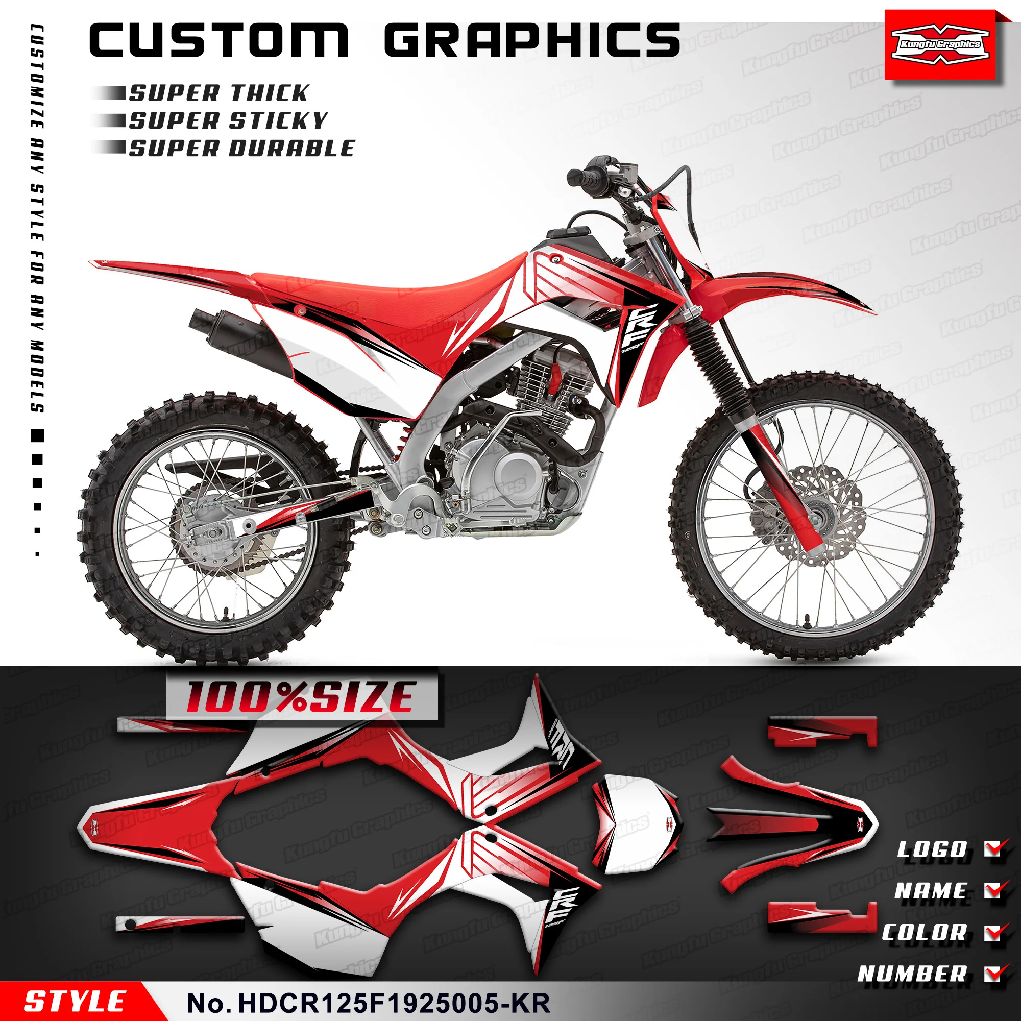 KUNGFU GRAPHICS Custom Stickers Wrap Design for Honda CRF 125F CRF125F 2019 2020 2021 2022 2023 2024 2025, HDCR125F1925005-KR